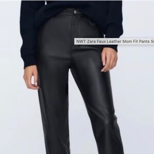 ZARA Black Faux Leather  Mom Fit Pants